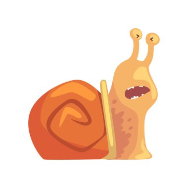 Açık ağız, şirin komik yumuşakça karakter karikatür vektör çizim ile komik salyangoz