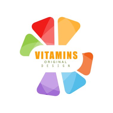 Vitaminler logo şablonu özgün tasarımı, soyut eczane etiket, sağlıklı gıda vektör çizim