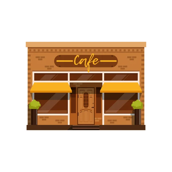 Cafe facciata, edificio ristorante con vetrina vettore Illustrazione — Vettoriale Stock