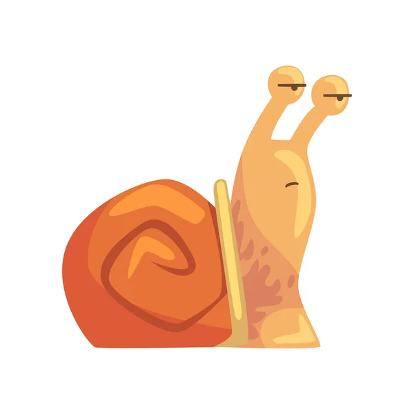 有趣的沉思蜗牛, 可爱的漫画软体动物字符卡通矢量插图 — 图库矢量图片