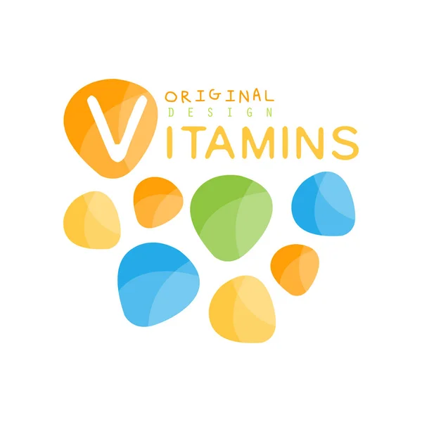 Vitamine Logo Vorlage ursprüngliches Design, Apotheke Etikett Vektor Illustration — Stockvektor