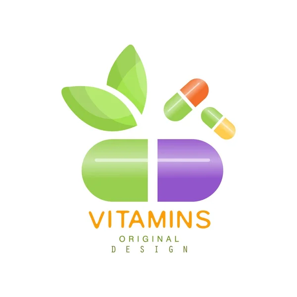 Vitamins logo template, herbal supplement, natural medicine vector Illustration — Stock Vector