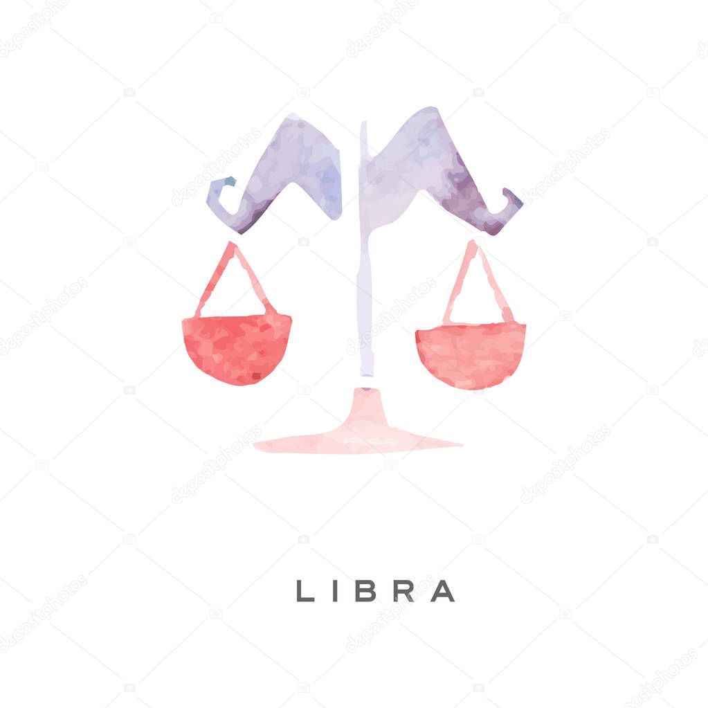 Libra zodiac sign, part of zodiacal system watercolor vector illustration isolated on a white background