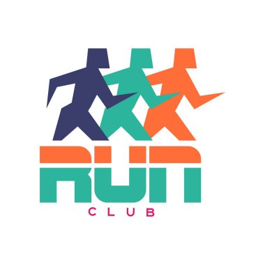 Kulüp logosu, insan siluetleri, Spor Kulübü, spor turnuva, rekabet, için etiket çalıştıran soyut renkli amblem çalıştırmak maraton ve sağlıklı yaşam tarzı illüstrasyon vektör