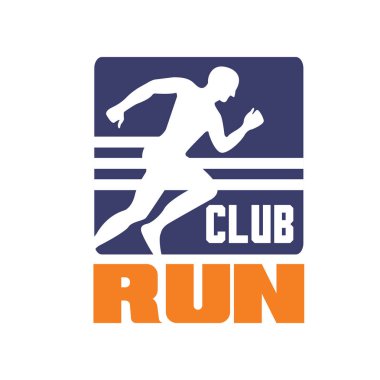 Koş kulüp logosu şablonu, amblemi ile çalışan adam siluet, Spor Kulübü, spor turnuva, yarışma için etiket, maraton ve sağlıklı yaşam tarzı illüstrasyon vektör