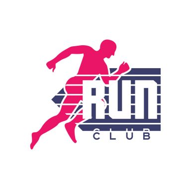 Club logo, amblem soyut çalışan adam siluet, Spor Kulübü, spor turnuva, rekabet, renkli etiket ile çalıştırmak maraton ve sağlıklı yaşam tarzı illüstrasyon vektör