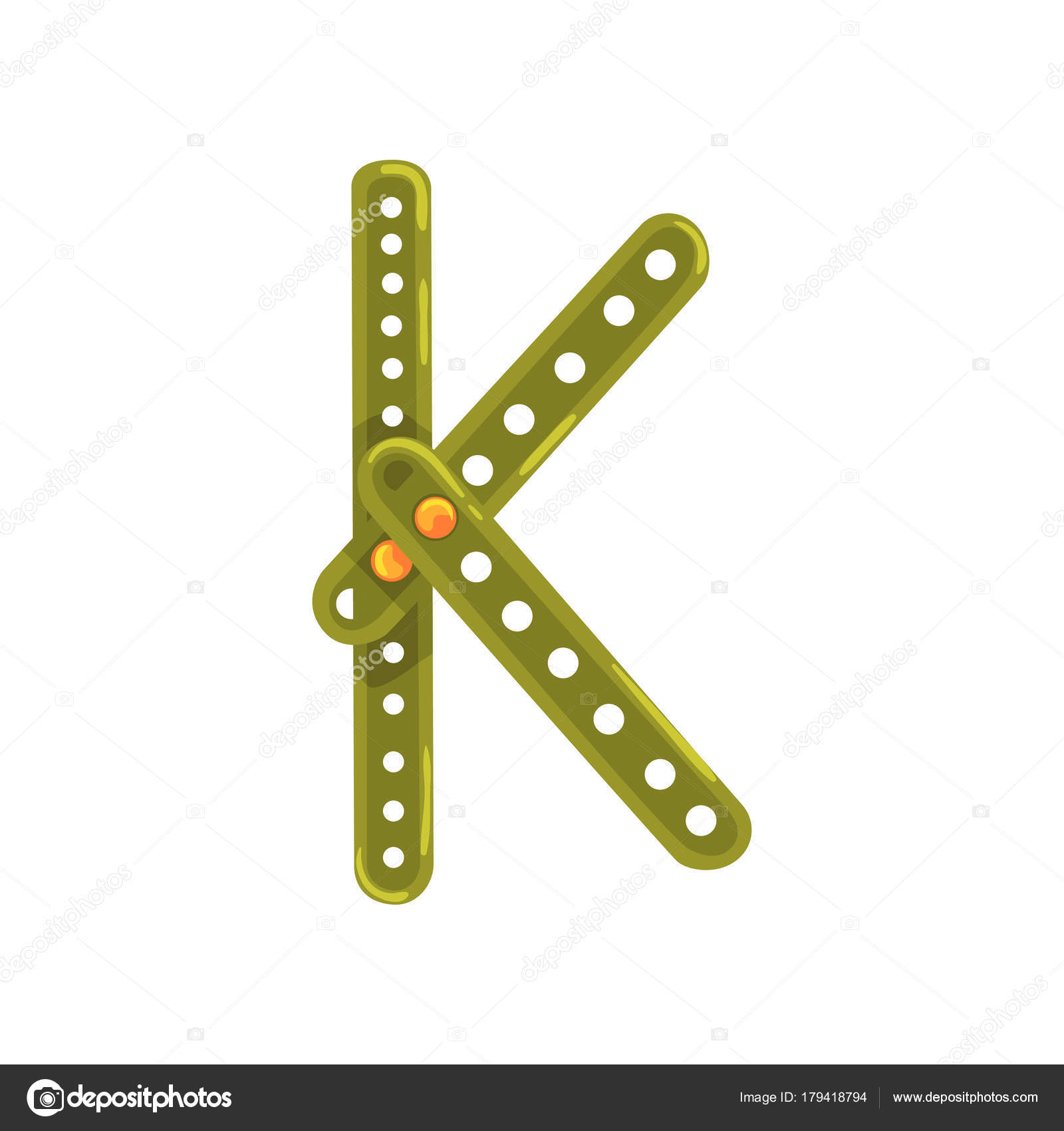 Letter K Made Of Green Metallic Constructor Cartoon Character In