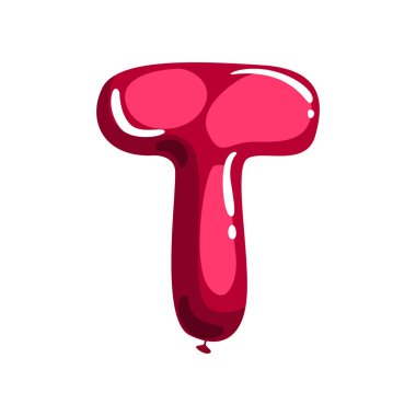 İngilizce alfabe kırmızı hava balonu şeklinde gelen mektup T karikatür. Orijinal parti yazı tipi. ABC kavramı. Poster, afiş veya el ilanı için yalıtılmış düz vektör tasarımı