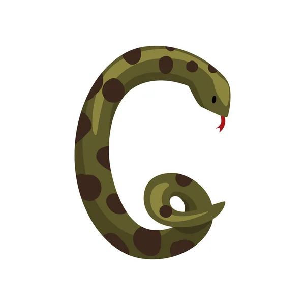 Lettera decorativa G fatta di serpente verde con macchie nere. Cartoon personaggio rettile. Design vettoriale piatto per libri didattici per bambini, poster o adesivo — Vettoriale Stock