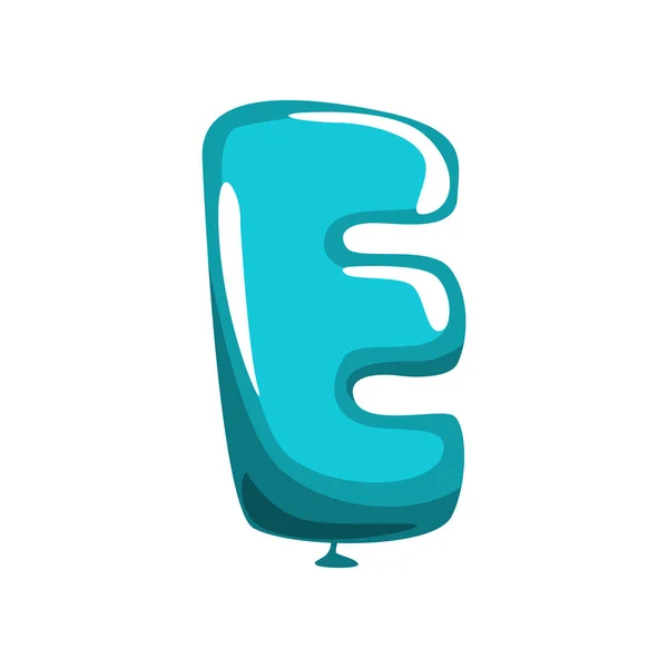 Hoofdletter E in de vorm van blauwe luchtballon. Creatief concept van de Abc. Cartoon Engelse alfabet lettertype voor kinderen. Platte vector ontwerp voor verjaardag briefkaarten of promo banner — Stockvector