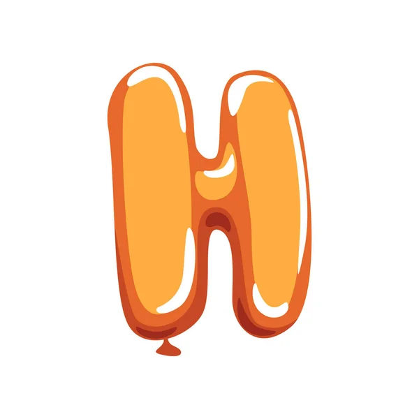 Orange letter H from English alphabet in shape of glossy balloon. Funny education. Cartoon font in flat style. Vector design for birthday postcard or invitation card — Stock Vector