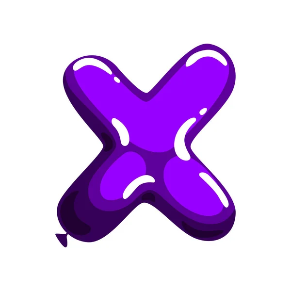 紫色字母 X 以明亮的有光泽的气球的形式。Abc 概念。卡通党的字体。贺卡或促销海报的隔离平面矢量设计 — 图库矢量图片