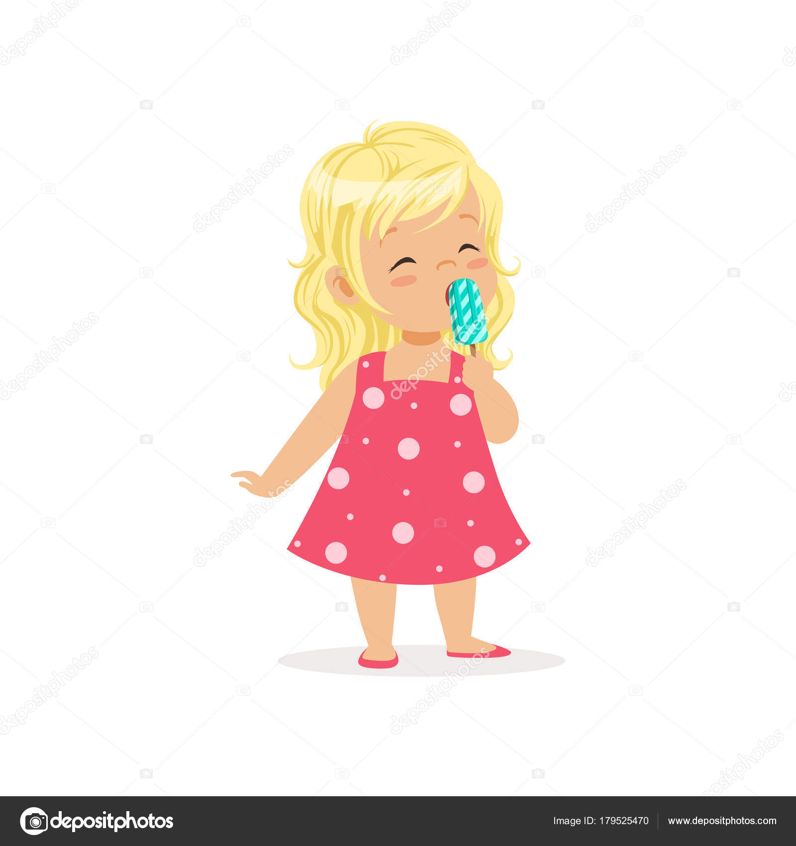 Beautiful Little Girl Enjoying Delicious Ice Cream Summer