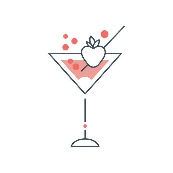 Finom martini koktél pohár eperrel. Alkoholos italok. Rózsaszín kitöltés lineáris stílusú ikon. Elszigetelt lapos vector design menü, logó, vagy matrica — Stock Vector