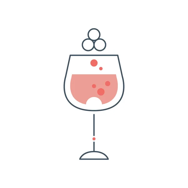 Cam kadeh kırmızı şarap. Pembe dolgulu ince çizgi stil alkollü içecek kavramı. Logo veya davetiye kartı için özgün grafik öğe. Düz vektör tasarımı — Stok Vektör