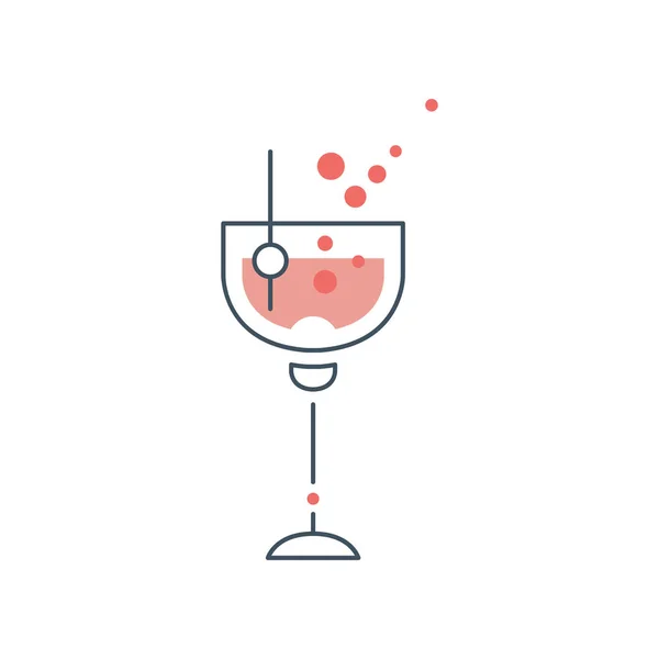 Copa de cóctel alcohólico con olivo en palillo. Concepto de bebida alcohólica. Icono en estilo de línea con relleno rosa. Diseño de logotipo vectorial aislado para cafetería o bar — Archivo Imágenes Vectoriales