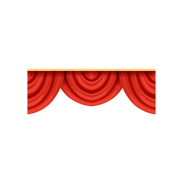 Detailed red silk or velvet pelmets for theater stage. Icon of classical scarlet drapery lambrequins for concert hall poster design. Vector isolated on white. — Stock Vector