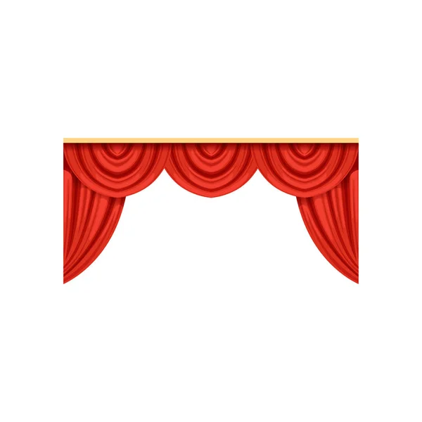 Icon of red silk or velvet curtains and pelmets for theater or circus stage. Design element for interior decoration. Flat vector isolated on white. — Stock Vector