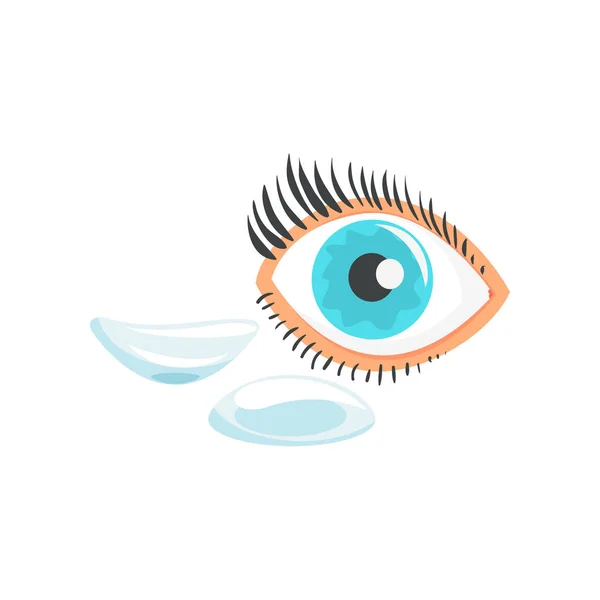 Occhio umano e due lenti a contatto fumetto vettore Illustrazione — Vettoriale Stock