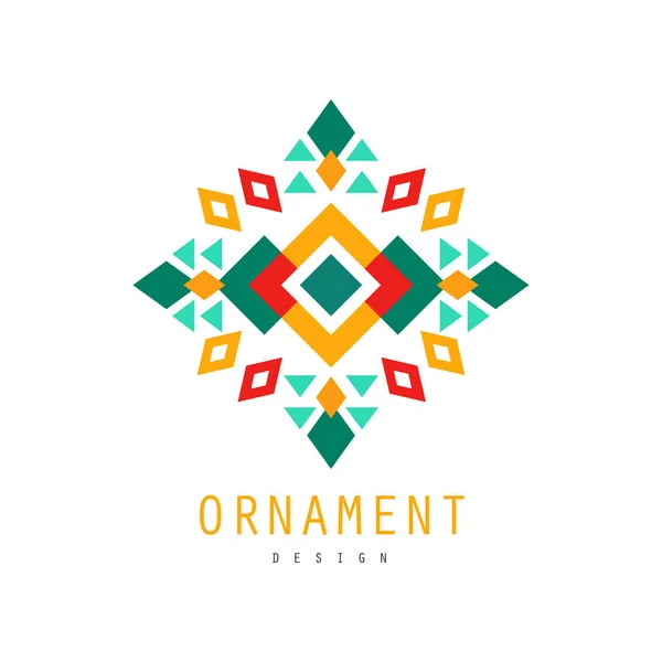 Дизайн орнамента логотипа, красочный декоративный абстрактный бейдж, орнамент с геометрическими фигурами векторная иллюстрация — стоковый вектор