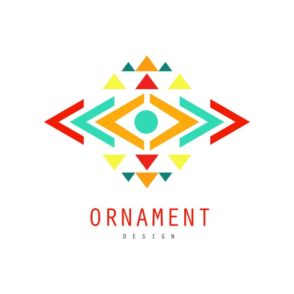 Ornament barevné logo design, ornamentální vzor s geometrickými tvary, dekorativní abstraktní odznak, barevné šablony pro label vektorové ilustrace — Stockový vektor