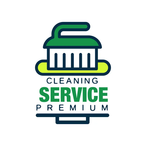 Linear logo for cleaning agency with brush. Professional cleaner help for housekeeping. Premium quality services. Flat vector design for company, banner or poster — Stock Vector