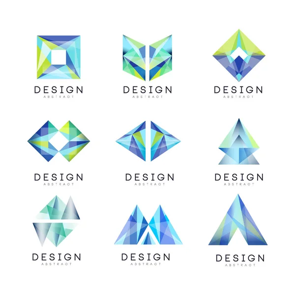 Abstract logo design set, gem geometric badge vector Illustrations — Stock Vector