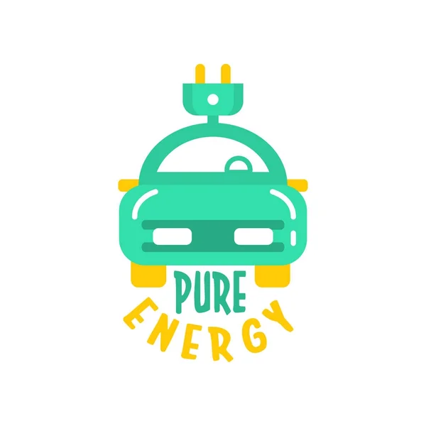 Creative flat style logo design template with electric car and plug. Eco technology and business. Vehicle charger station label. Flat vector — Stock Vector