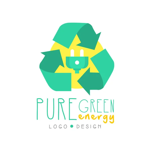 Illustration avec symbole de recyclage et prise électrique, modèle de design original logo. Industrie alternative de l'énergie pure. Vecteur plat isolé sur blanc — Image vectorielle