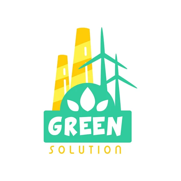 Twórcze eko energia logo szablon projektu z fabryki komin i wiatraki. Koncepcja etykiety dla firm przyjaznych. Płaskie wektor na białym tle — Wektor stockowy