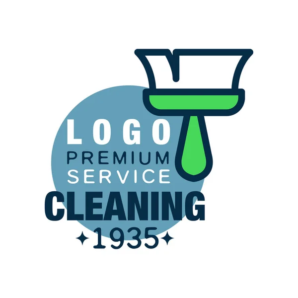 House cleaning and maid service logo design with brush and blue circle. Original icon in outline style. Flat vector design for business card, flyer or banner — Stock Vector