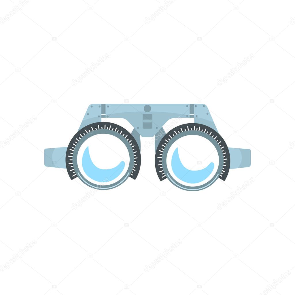 Trial frame for checking patient vision, ophthalmologic equipment cartoon vector Illustration