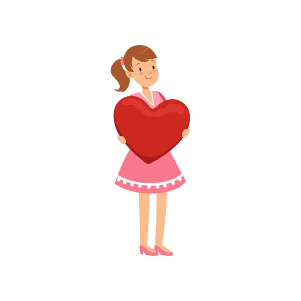 Belle adolescente tenant coeur rouge, Happy Valentines Day concept, amour et relations vecteur Illustration — Image vectorielle