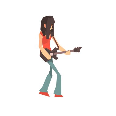 Erkek rock müzisyen karakter gitar karikatür vektör illüstrasyon iskambil