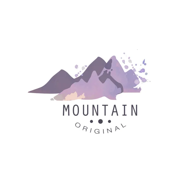 Logo asli gunung, pariwisata, hiking dan petualangan luar ruangan emblem, retro padang gurun lencana vektor Ilustrasi - Stok Vektor