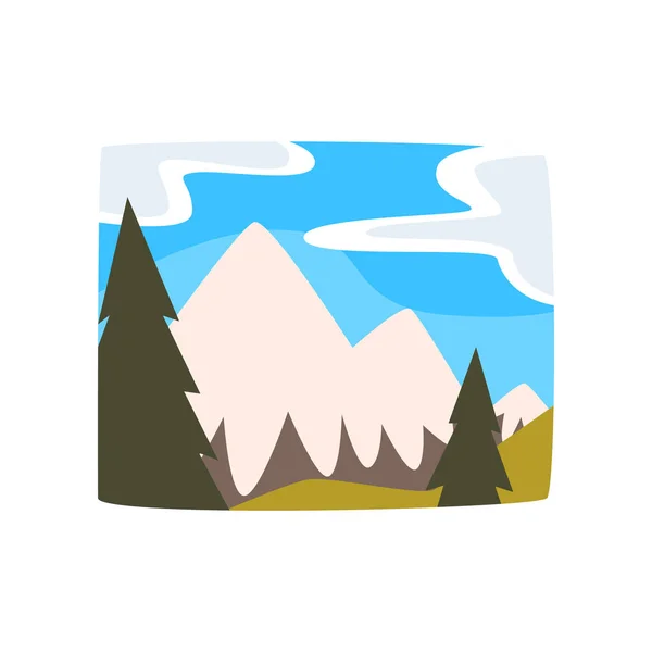 Montagnes enneigées et ciel bleu avec nuages, beau paysage d'été fond horizontal vecteur illustration — Image vectorielle
