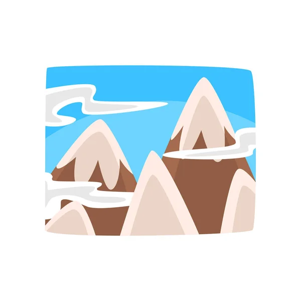 Montagnes rocheuses enneigées et ciel bleu avec nuages, beau paysage d'hiver arrière-plan horizontal vecteur illustration — Image vectorielle