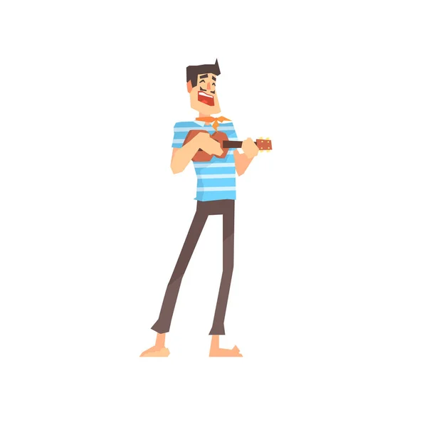 Young comic man playing ukulele cartoon vector Illustration — Stock Vector