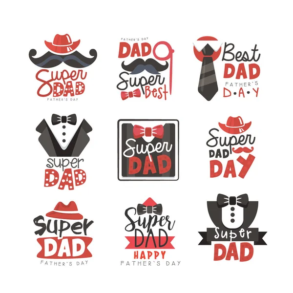 Super pappa logotyp set, fars dag vektor illustrationer — Stock vektor
