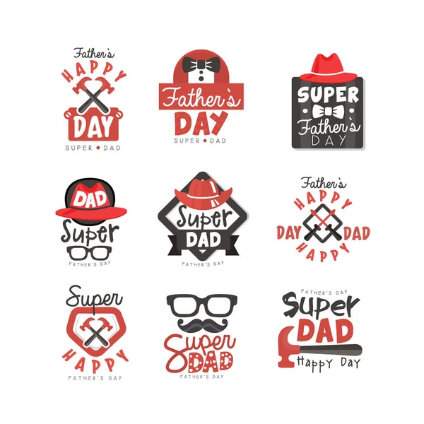 Happy Fathers Day logo set, Super Dad vector illustrations — Stock Vector