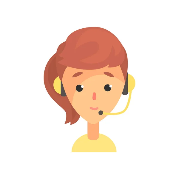 Perempuan call center, online teknis dukungan layanan asisten dengan headphone, kartun vector Illustration - Stok Vektor