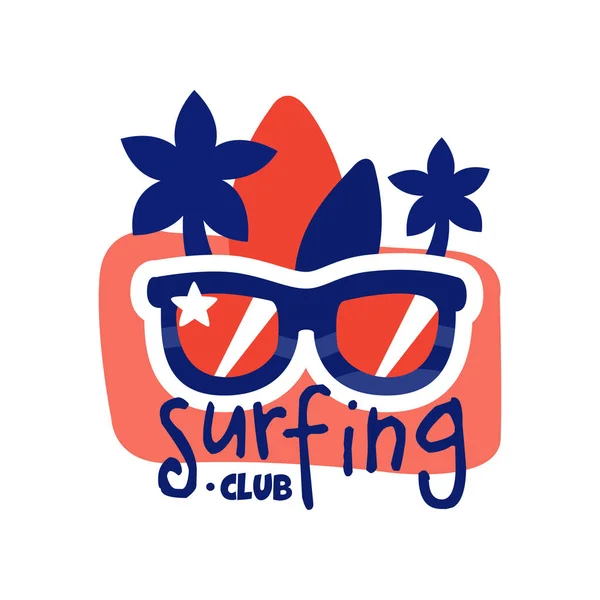 クラブのロゴをサーフィン、サーフィン サングラスとレトロなバッジ ベクトル イラスト — ストックベクタ