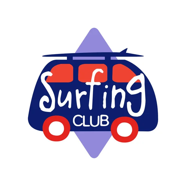 サーフィン クラブのロゴ、サーフスクール、ビーチ残り、夏のウォーター スポーツのためのレトロなバッジ ベクトル イラスト — ストックベクタ