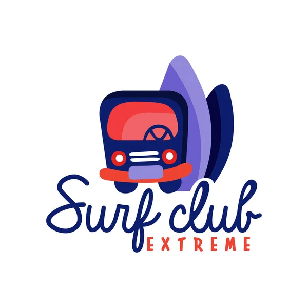 Logotipo del club de surf, vector de insignia retro de surf extremo Ilustración — Archivo Imágenes Vectoriales