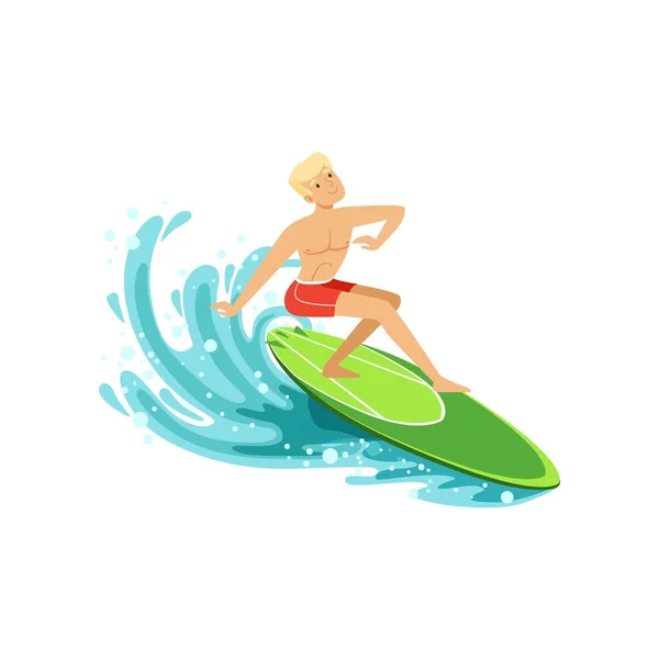 男冲浪者骑浪, 水极限运动, 暑假矢量插画 — 图库矢量图片