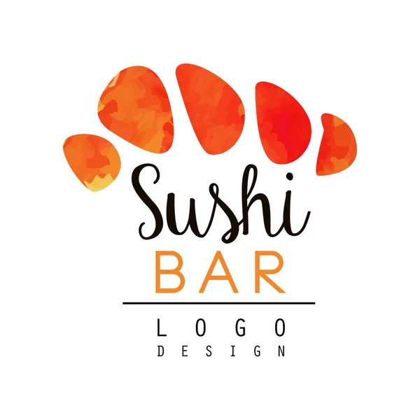 Sushi bar logo design, Japanese food emblem watercolor vector Illustration — Stock Vector