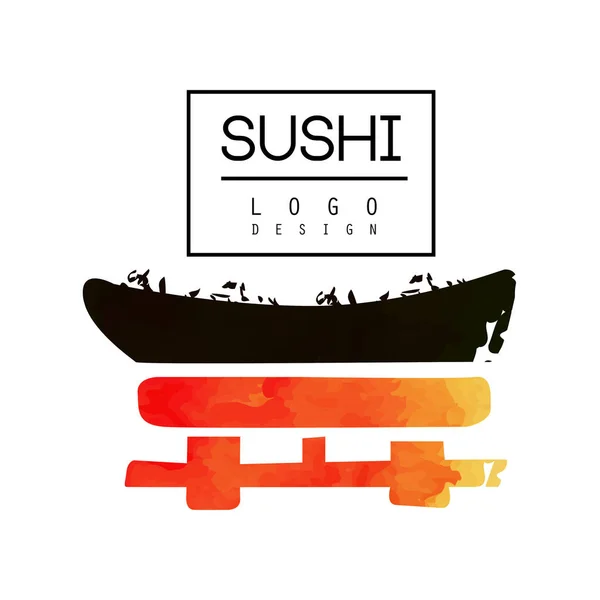 Diseño del logotipo de Sushi, etiqueta de comida japonesa acuarela vector Ilustración — Archivo Imágenes Vectoriales