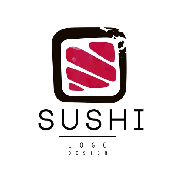 Diseño de logotipo de sushi, insignia para bar de sushi o restaurante de mariscos vector acuarela Ilustración — Archivo Imágenes Vectoriales