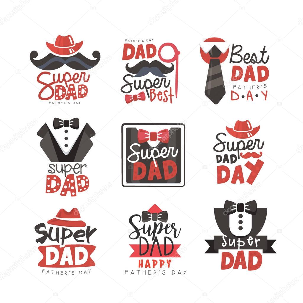 Super Dad logo set, Fathers Day vector illustrations isolated on a white background