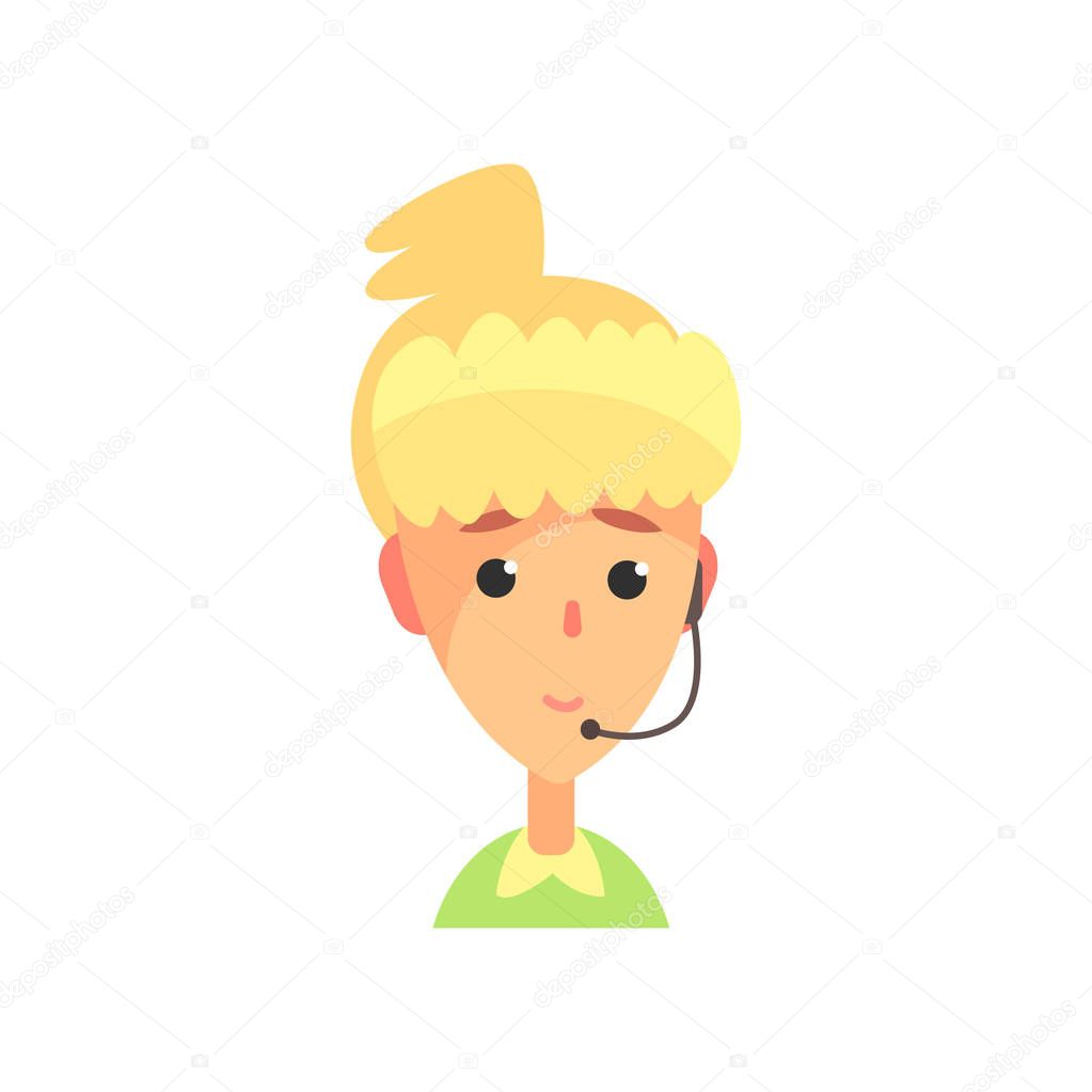Young female call center worker, online customer support service assistant with headphones cartoon vector Illustration
